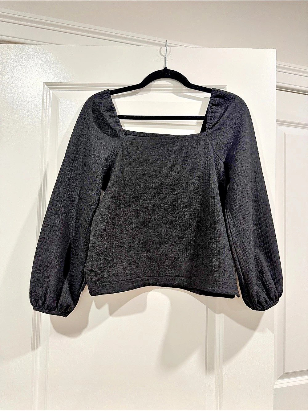 Madewell Crepe Square-Neck Puff-Sleeve Top Black XS